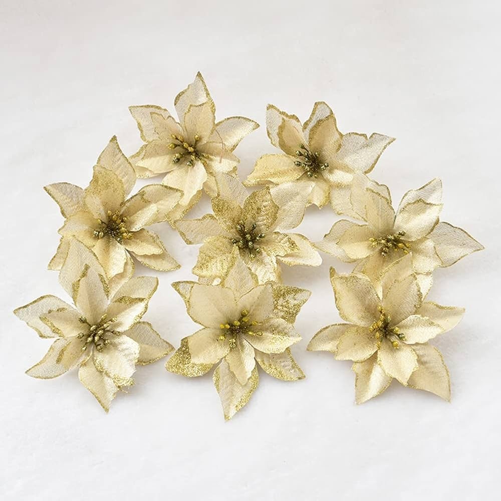 🎄XMAS26 - 12 pcs Elegant Gold Poinsettia Flowers